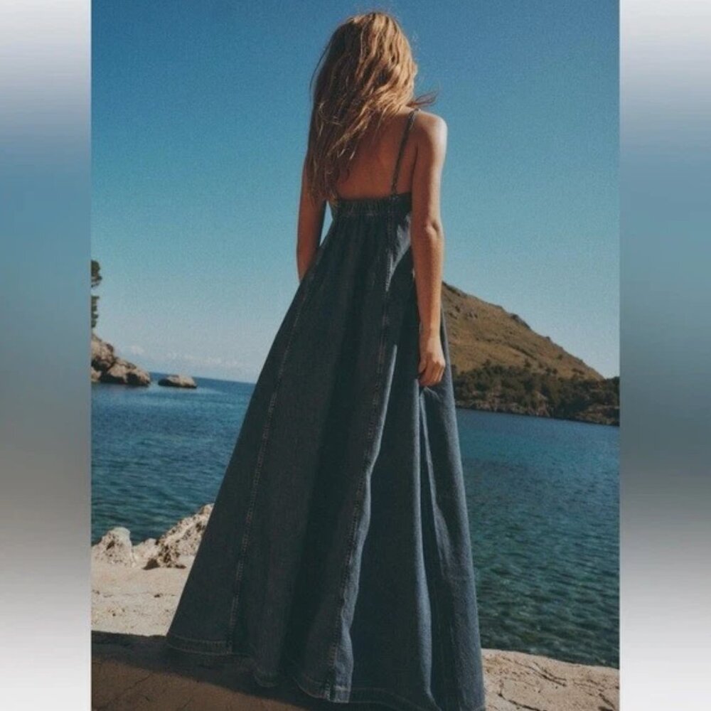 Zara Women TRF DENIM Strappy MIDI MAXI DRESS - Blue M XL 8197/184 NWT - Picture 4 of 14